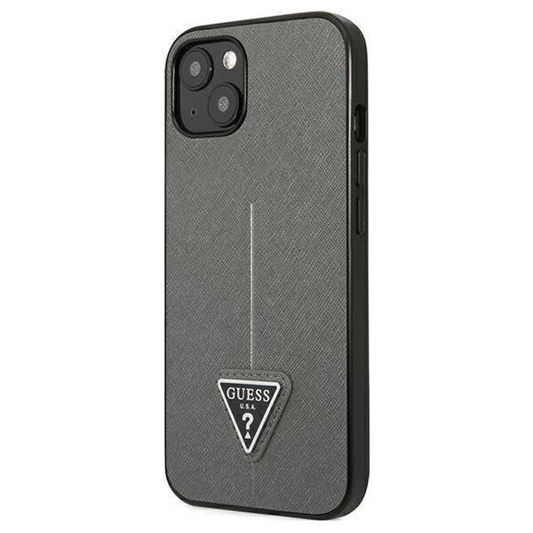 Original Case IPHONE 14 PLUS Guess Hardcase Saffianotriangle Logo (GUHCP14MPSATLG) silver 3666339065454