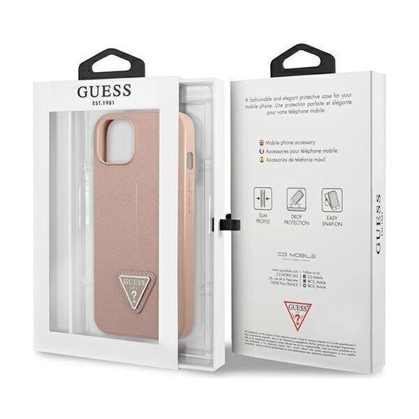 Original Case IPHONE 14 PLUS Guess Hardcase Saffianotriangle Logo (GUHCP14MPSATLP) pink 3666339065492