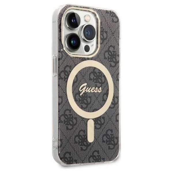 Original Case IPHONE 14 PRO Guess Hardcase 4G Print MagSafe + Wireless Charger (GUBPP14LHJEACSA) black 3666339102838