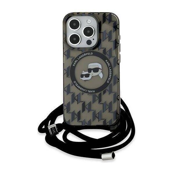Original Case APPLE IPHONE 15 PRO Karl Lagerfeld Hardcase IML Crossbody Monogram Karl & Choupette Head MagSafe (KLHMP15LHCKCKLCK) black 3666339286446