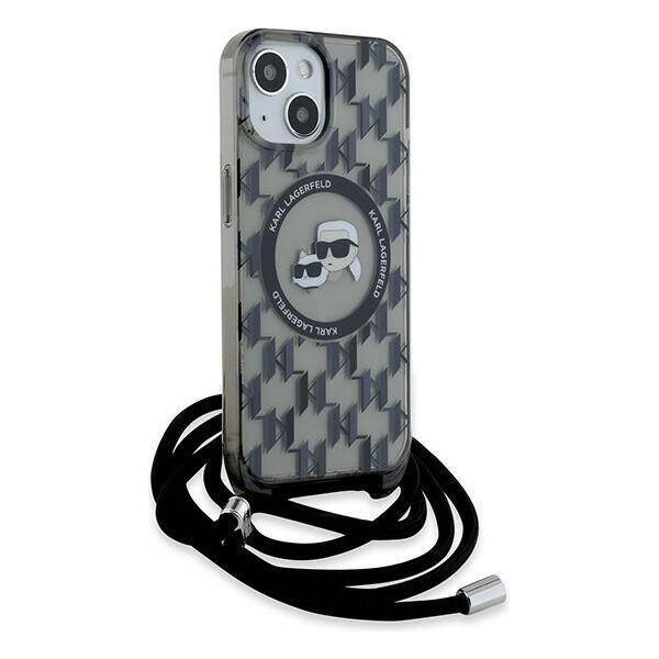 Original Case IPHONE 13 / 14 / 15 Karl Lagerfeld Hardcase IML Crossbody Monogram Karl & Choupette Head MagSafe (KLHMP15SHCKCKLCK) black 3666339286422