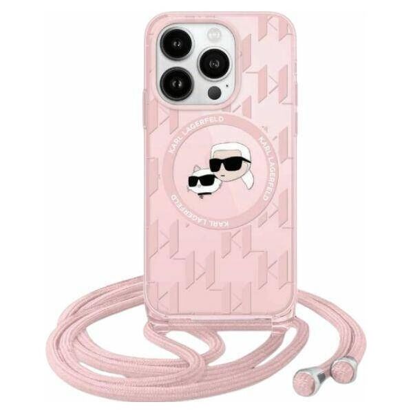 Original Case IPHONE 13 / 14 / 15 Karl Lagerfeld Hardcase IML Crossbody Monogram Karl & Choupette Head MagSafe (KLHMP15SHCKCKLCP) pink 3666339286569
