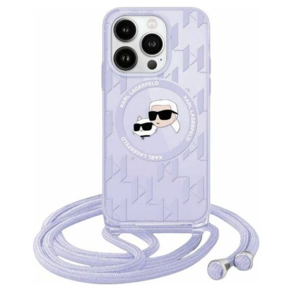 Original Case IPHONE 13 / 14 / 15 Karl Lagerfeld Hardcase IML Crossbody Monogram Karl & Choupette Head MagSafe (KLHMP15SHCKCKLCU) purple 3666339286705