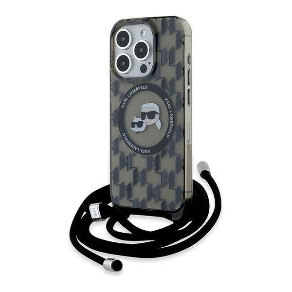 Original Case APPLE IPHONE 15 PRO MAX Karl Lagerfeld Hardcase IML Crossbody Monogram Karl & Choupette Head MagSafe (KLHMP15XHCKCKLCK) black 3666339286453
