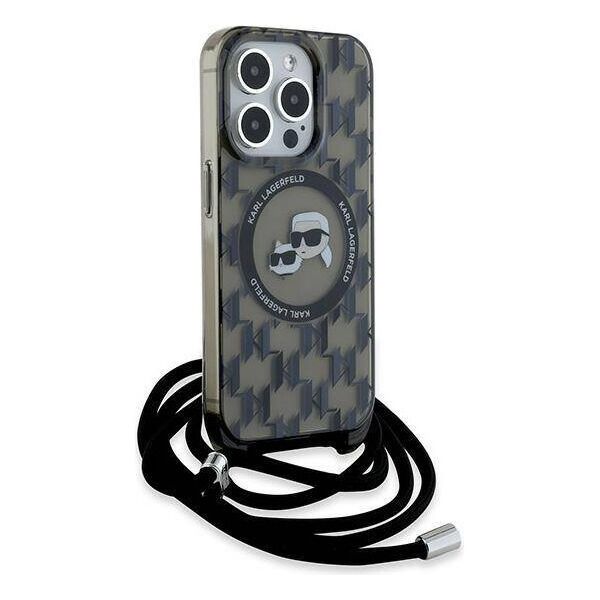 Original Case APPLE IPHONE 15 PRO MAX Karl Lagerfeld Hardcase IML Crossbody Monogram Karl & Choupette Head MagSafe (KLHMP15XHCKCKLCK) black 3666339286453