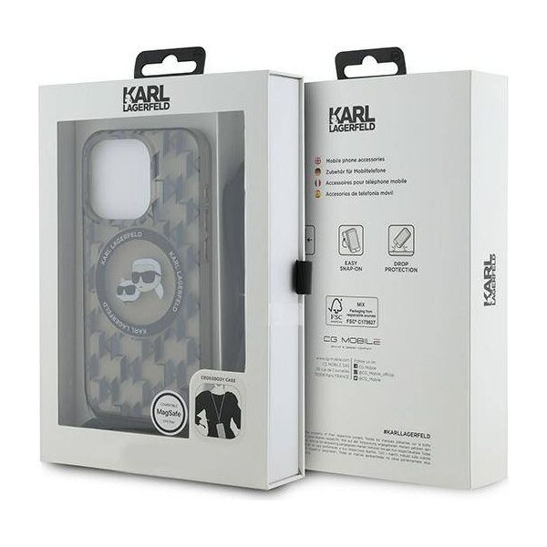 Original Case APPLE IPHONE 15 PRO MAX Karl Lagerfeld Hardcase IML Crossbody Monogram Karl & Choupette Head MagSafe (KLHMP15XHCKCKLCK) black 3666339286453