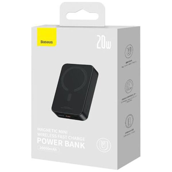 Power bank Baseus Magnetic Mini Wireless, 20000mAh, 20W, With Type-C cable, Black - 87088 έως 12 άτοκες Δόσεις