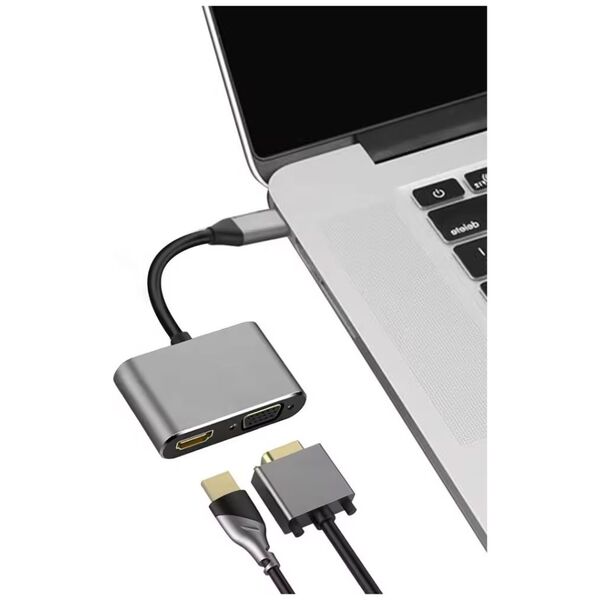 Adapter DeTech, 2in1 USB-C - HDMI+VGA, 4K, 30Hz, 3D, Gray - 17842 έως 12 άτοκες Δόσεις