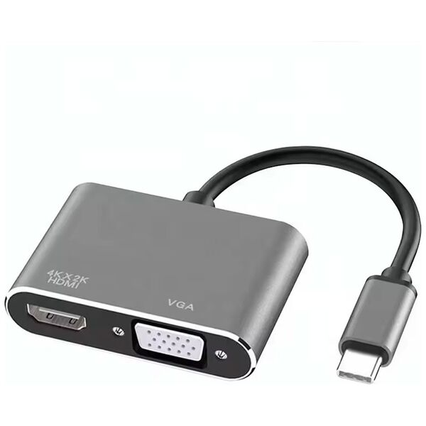 Adapter DeTech, 2in1 USB-C - HDMI+VGA, 4K, 30Hz, 3D, Gray - 17842 έως 12 άτοκες Δόσεις