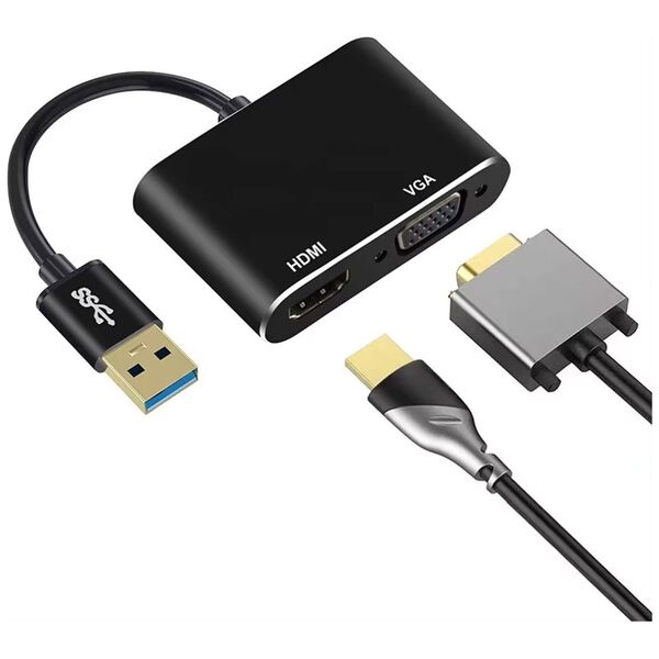 Adapter DeTech, USB 3.0 – HDMI+VGA, Gray - 17843 έως 12 άτοκες Δόσεις