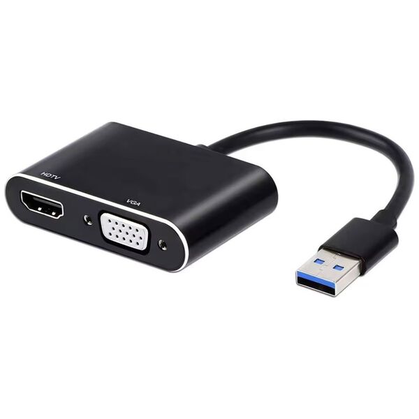 Adapter DeTech, USB 3.0 – HDMI+VGA, Gray - 17843 έως 12 άτοκες Δόσεις