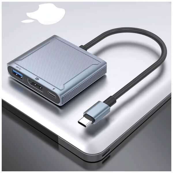 Adapter DeTech, USB-C - DP 8K 60HZ, USB3.0, PD 60W, Gray - 17845 έως 12 άτοκες Δόσεις