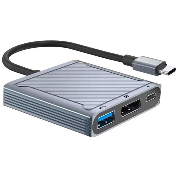 Adapter DeTech, USB-C - DP 8K 60HZ, USB3.0, PD 60W, Gray - 17845 έως 12 άτοκες Δόσεις