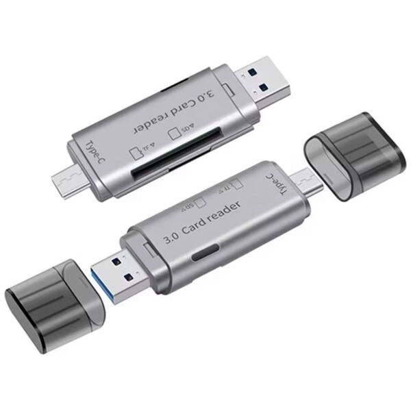 Card reader DeTech, USB Type-C - USB 3.0 OTG, SD, TF, Silver- 17854 έως 12 άτοκες Δόσεις