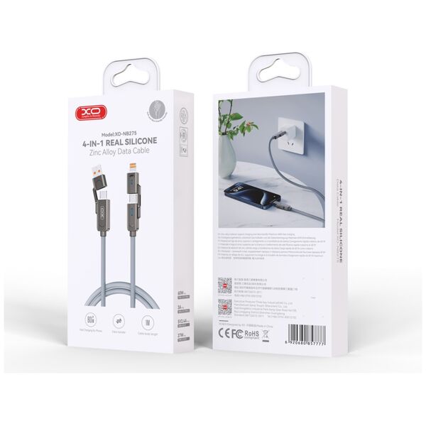 XO cabel NB275 4w1 USB-C - Lightning + USB + USB-C 60W 1,0m szary 6920680857777