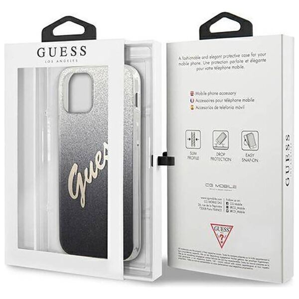 Original Case IPHONE 12 / 12 PRO 6,1" Guess Hardcase Glitter Gradient Script GUHCP12MPCUGLSBK black 3700740494714