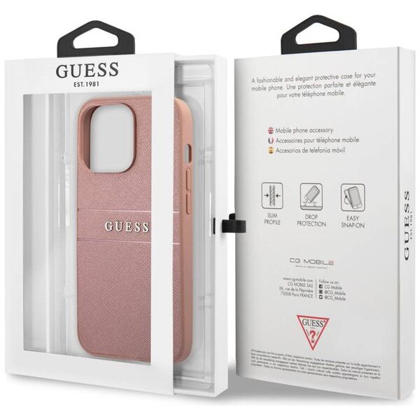 Original Case IPHONE 13 PRO MAX 6,7" Guess Hardcase Saffiano Stripe GUHCP13XPSASBPI pink 3666339023508