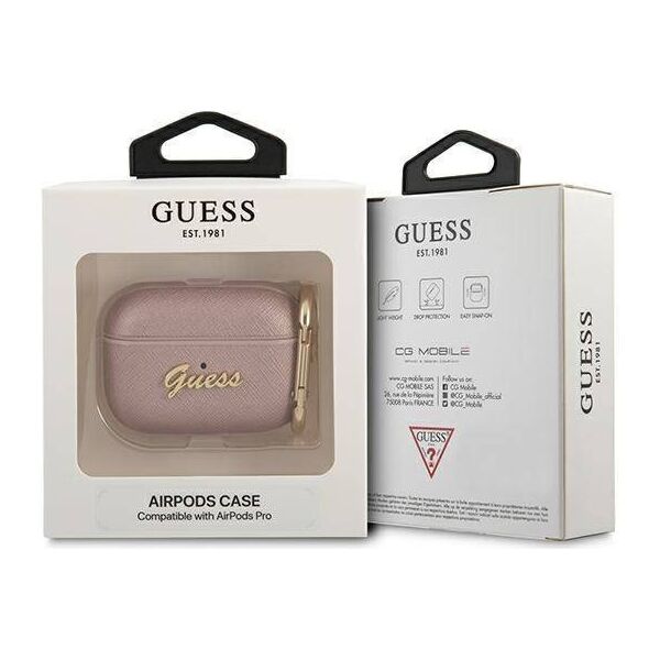 Original Case APPLE AIRPODS PRO Guess Saffiano Script Metal Collection (GUAPSASMP) pink 3666339009823