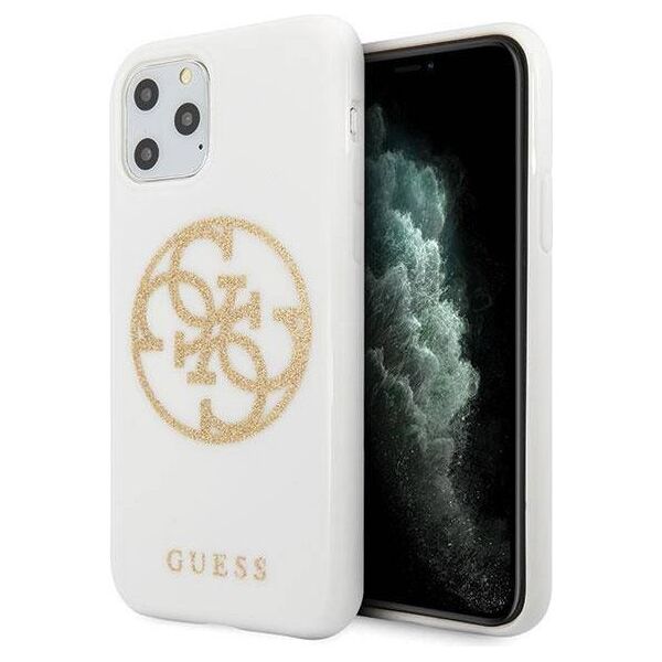Original Case IPHONE 11 PRO MAX Guess Hard Case Glitter 4G Circle Logo (GUHCN65TPUWHGLG) white 3700740471647