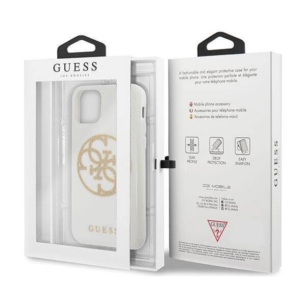Original Case IPHONE 11 PRO MAX Guess Hard Case Glitter 4G Circle Logo (GUHCN65TPUWHGLG) white 3700740471647