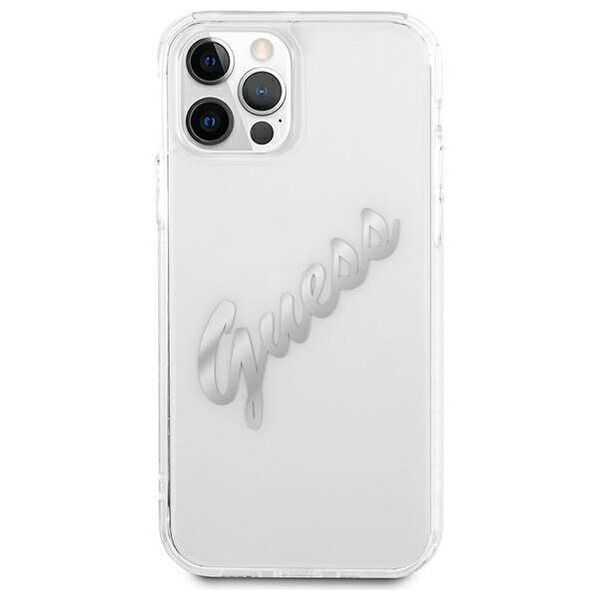 Original Case IPHONE 12 PRO MAX Guess Hardcase Vintage Script Silver (GUHCP12LKTRSVSI) transparent 3666339004378