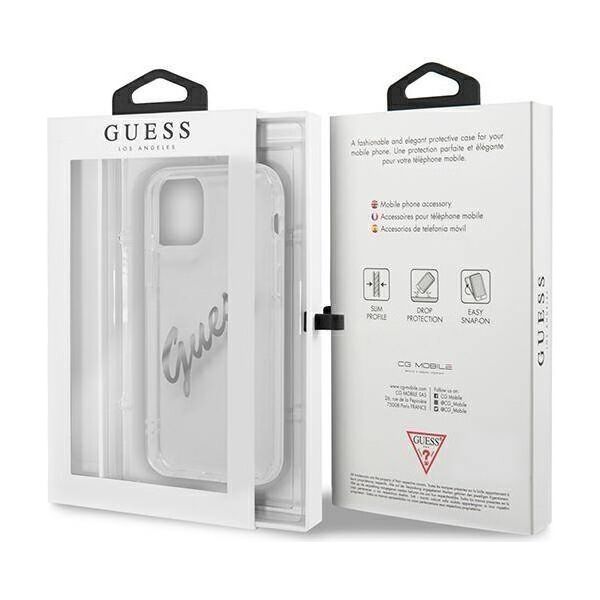 Original Case IPHONE 12 PRO MAX Guess Hardcase Vintage Script Silver (GUHCP12LKTRSVSI) transparent 3666339004378