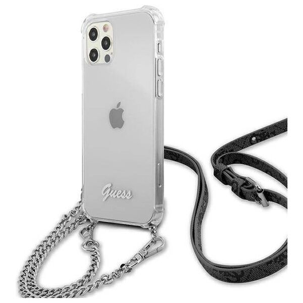 Original Case IPHONE 12 / 12 PRO Guess Hardcase 4G Silver Chain (GUHCP12MKC4GSSI) transparent 3666339003586