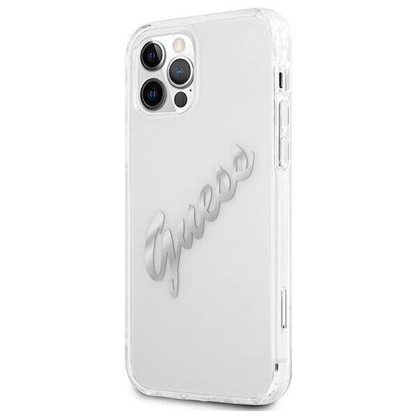 Original Case IPHONE 12 / 12 PRO Guess Hardcase Vintage Script Silver (GUHCP12MKTRSVSI) transparent 3666339004361