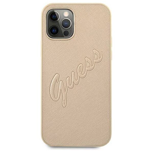 Original Case IPHONE 12 / 12 PRO Guess Hardcase Saffiano Vintage Script (GUHCP12MRSAVSLG) gold 3666339004422
