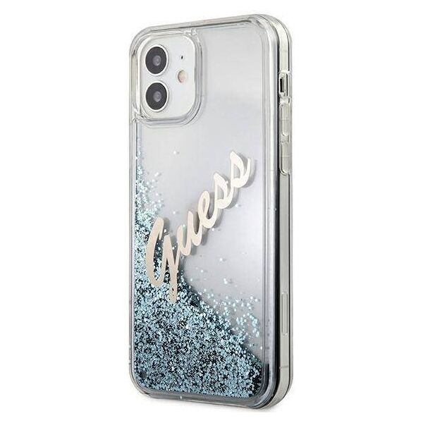 Original Case IPHONE 12 MINI Guess Hardcase Glitter Vintage Script (GUHCP12SGLVSBL) blue 3700740495308