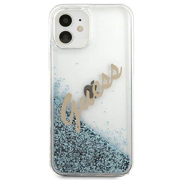 Original Case IPHONE 12 MINI Guess Hardcase Glitter Vintage Script (GUHCP12SGLVSBL) blue 3700740495308