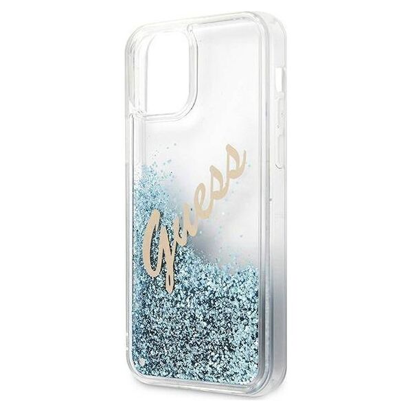 Original Case IPHONE 12 MINI Guess Hardcase Glitter Vintage Script (GUHCP12SGLVSBL) blue 3700740495308