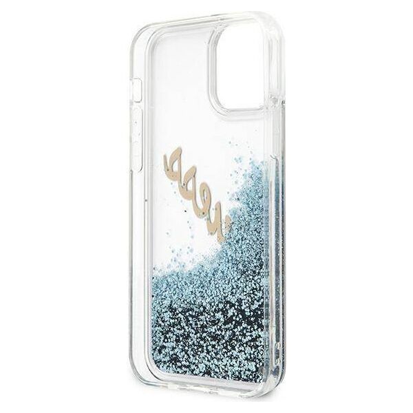 Original Case IPHONE 12 MINI Guess Hardcase Glitter Vintage Script (GUHCP12SGLVSBL) blue 3700740495308