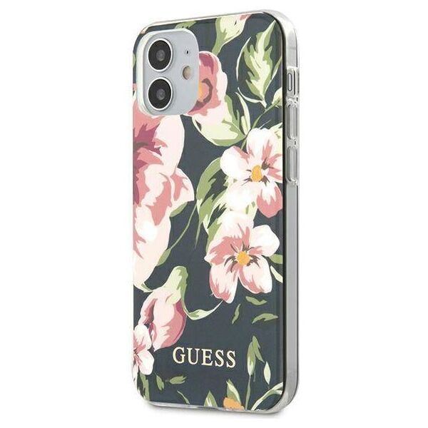 Original Case IPHONE 12 MINI Guess N°3 Flower Collection (GUHCP12SIMLFL03) navy blue 3700740482117