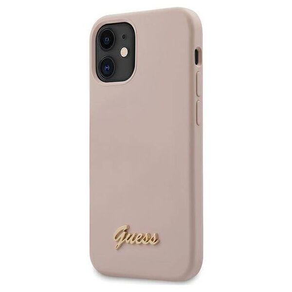 Original Case IPHONE 12 MINI Guess Hardcase Silicone Script Gold Logo (GUHCP12SLSLMGLP) light pink 3700740482025