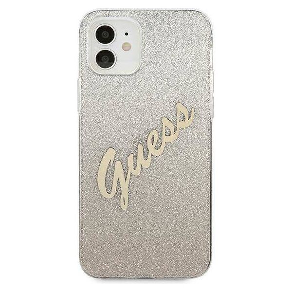 Original Case IPHONE 12 MINI Guess Hardcase Glitter Gradient Script (GUHCP12SPCUGLSGO) gold 3700740494738