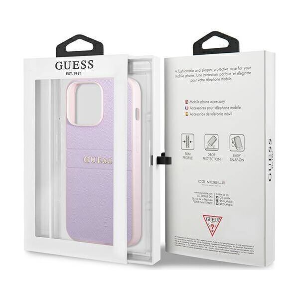 Original Case IPHONE 13 PRO Guess Saffiano Hot Stamp & Metal Logo (GUHCP13LPSASBPU) purple 3666339047863