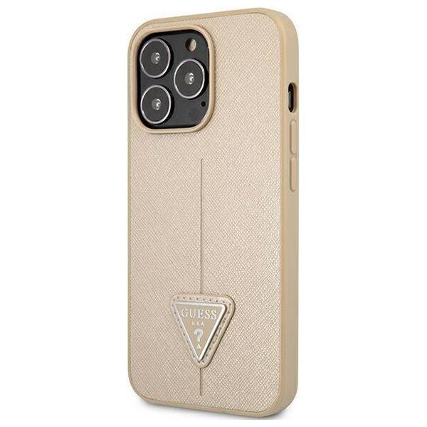 Original Case IPHONE 13 PRO Guess Hardcase Saffianotriangle Logo (GUHCP13LPSATLE) beige 3666339040338