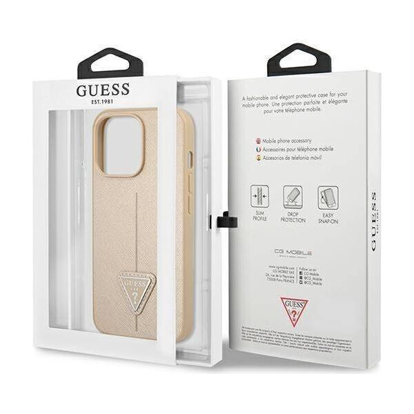 Original Case IPHONE 13 PRO Guess Hardcase Saffianotriangle Logo (GUHCP13LPSATLE) beige 3666339040338