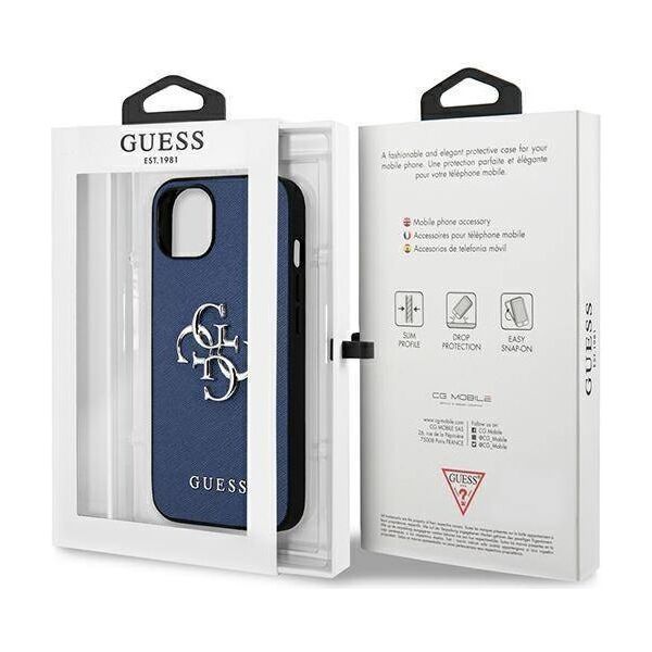 Original Case IPHONE 13 MINI Guess Hardcase Saffiano 4G Metal Logo (GUHCP13SSA4GSBL) blue 3666339024116
