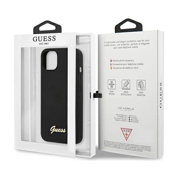 Original Case IPHONE 13 Guess Hardcase Silicone Script Gold Logo Magsafe (GUHMP13MLSLMGBK) black 3666339037093