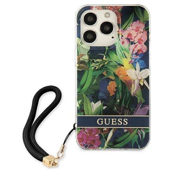 Case IPHONE 13 PRO Guess Hardcase Flower Strap (GUHCP13LHFLSB) blue 3666339040451