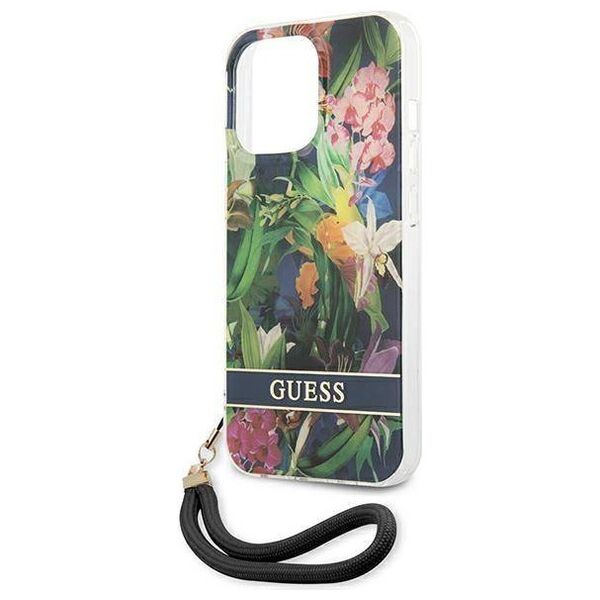 Case IPHONE 13 PRO Guess Hardcase Flower Strap (GUHCP13LHFLSB) blue 3666339040451