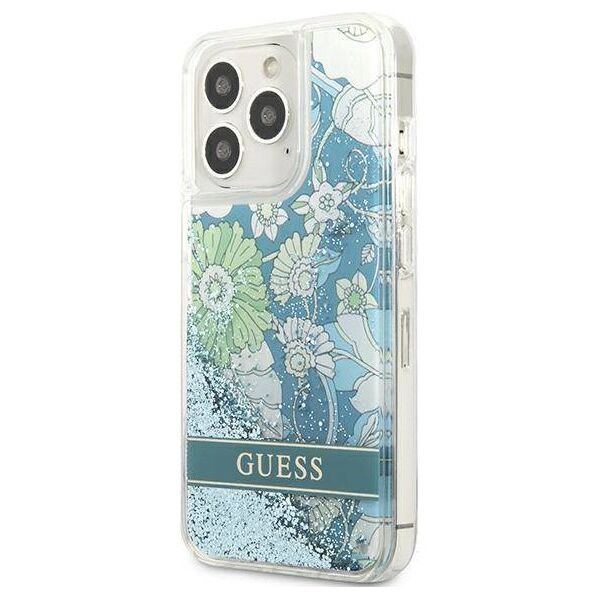 Case IPHONE 13 PRO Guess Hardcase Flower Liquid Glitter (GUHCP13LLFLSN) green 3666339041373