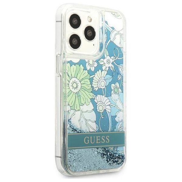 Case IPHONE 13 PRO Guess Hardcase Flower Liquid Glitter (GUHCP13LLFLSN) green 3666339041373
