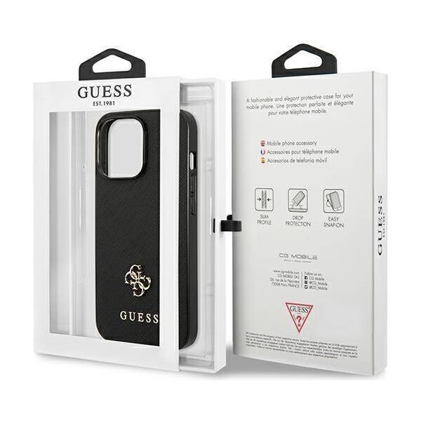 Case IPHONE 13 PRO Guess Hardcase Saffiano 4G Small Metal Logo (GUHCP13LPS4MK) black 3666339047948