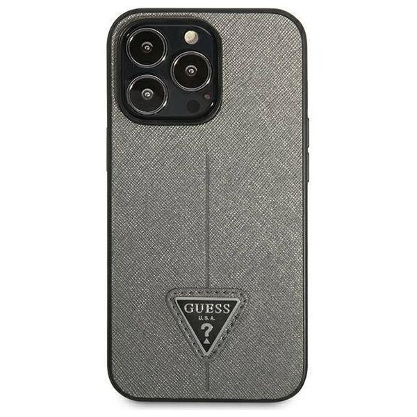Original Case IPHONE 13 PRO Guess Hardcase Saffianotriangle Logo (GUHCP13LPSATLG) silver 3666339040376
