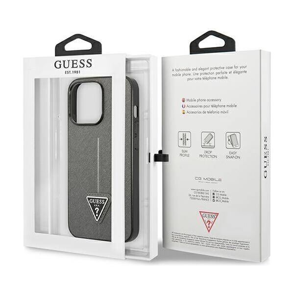Original Case IPHONE 13 PRO Guess Hardcase Saffianotriangle Logo (GUHCP13LPSATLG) silver 3666339040376