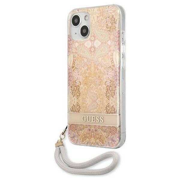 Case IPHONE 13 MINI Guess Hardcase Flower Strap (GUHCP13SHFLSD) gold 3666339040512