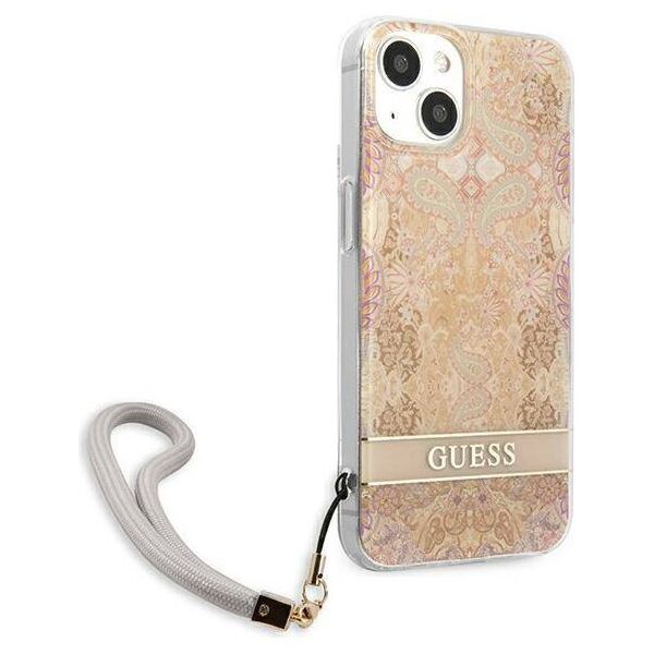 Case IPHONE 13 MINI Guess Hardcase Flower Strap (GUHCP13SHFLSD) gold 3666339040512